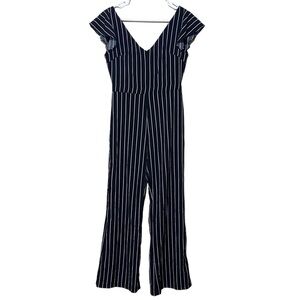 Etophe studios jumpsuit black white striped cap flutter sleeves like new size M